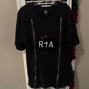 RtA Black Short Sleeve Tee with Zipper Accents